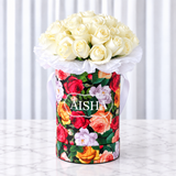 Colorful Box & white Roses - Round