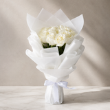 12 White Roses Bouquet – White Wrapping