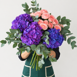 purple hydrangea and pink flowers bouquet
