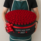 New Year — 100 Red Roses Round Box