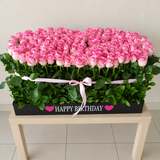 200 Pink Roses in A Big long black box