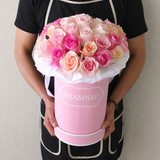 Pastel Roses in a Pink Round Box