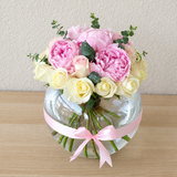 Peonies and roses in a fish bowl Vase - Peony