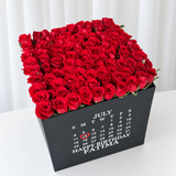 100 Red Roses in a large square box - Calendar
