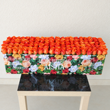 100 orange Roses in A long Colorful box
