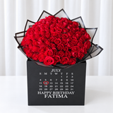 100 Red Roses bouquet in a large square box - Calendar