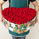 100 Red Roses in A Heart Shaped Colorful Box
