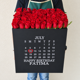 100 Red Roses in a large square box - Calendar