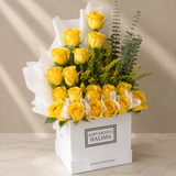 White Box - Yellow Roses arrangement