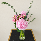Pink hydrangea and baby rose in A Vase