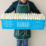 100 white Roses in A long box - Blue Box - Calendar