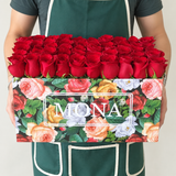 Red Roses in a colorful box - Super deluxe