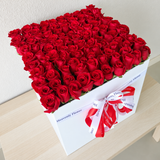 100 Red Roses in a large white square box - Calendar
