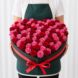 100 Red & Pink Roses in a Heart-Shaped Box