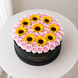 Sunflower and Pink Roses - Round Box - Large