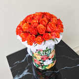 Colorful Box & orange Roses - Round
