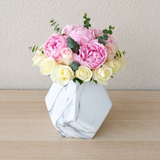 Peonies and roses in a marble vase  - Peony