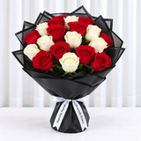 20 roses Bouquet - Red and white