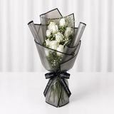 12 White Roses Bouquet – Black Wrapping
