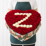 100 Red Roses in A Heart Shaped Colorful Box with letter