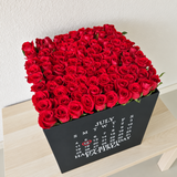 100 Red Roses in a large square box - Calendar