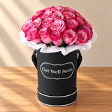 Black Round Box & purple Roses