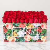 Red Roses in a colorful box - Super deluxe