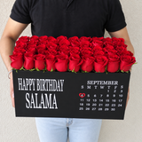 Red roses in black super deluxe box - Calendar