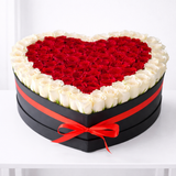 100 Red Roses Heart with White Rose Border
