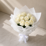 12 White Roses Bouquet – White Wrapping