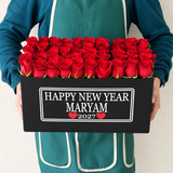 Red roses in black super deluxe box - Happy New Year