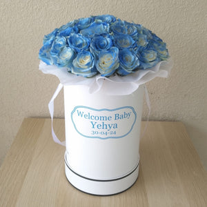 White Round Box & Blue Roses