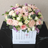 Assorted Pink Color flowers in a square box