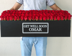 100 Red Roses in A long black box - Get Well Soon