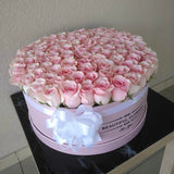 100 light Pink Roses - large round box
