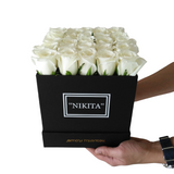 Personalized Black Roses Box - White Roses in A Box