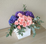 purple hydrangea and pink flowers - White box
