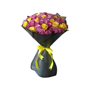 50 Purple and Yellow Roses Bouquet Assorted
