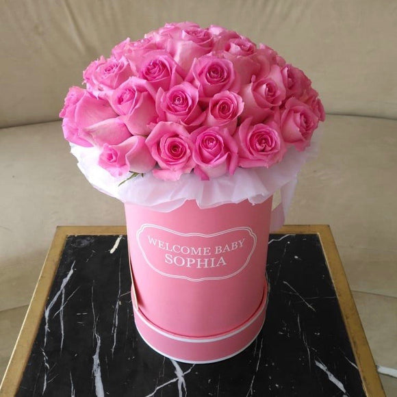 Pink Round Box - Pink Roses