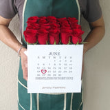 Red roses in a white box with calendar ( Personalized )
