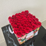 Red Roses in a Colorful Box - Deluxe