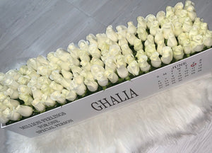 100 white Roses in A long box - white box