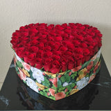 100 Red Roses in A Heart Shaped Colorful Box