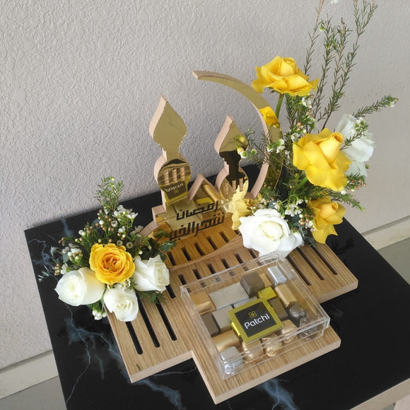 Ramadan flowers arrangement with chocolate + Yellow and white flowers