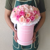 Pink Round Box - pastel colors Roses