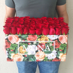 Red Roses in a colorful box - Super deluxe