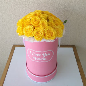 Pink Round Box - Yellow Roses