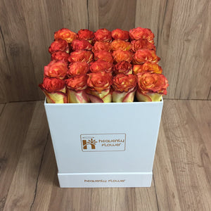 White Box & Orange Roses - Heavenly Flower 