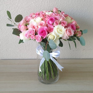 Assorted Color flowers in a Vase - Pink and White