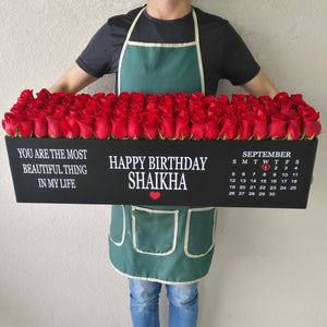 100 Red Roses in A long black box - calendar